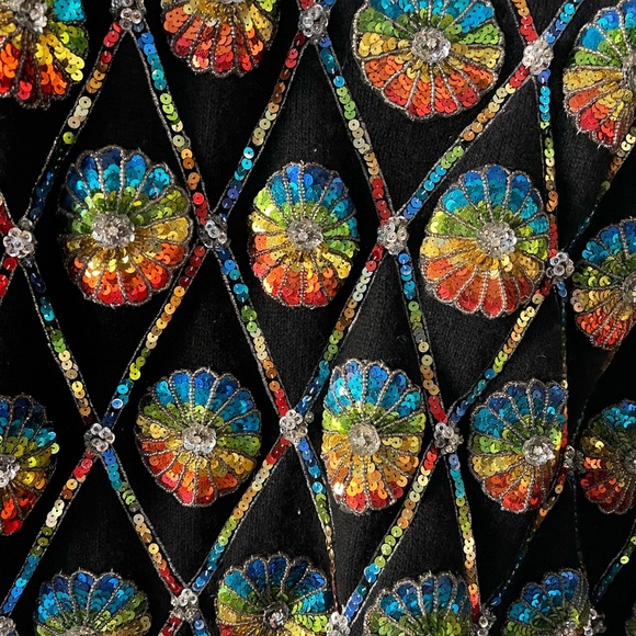 Vintage Sequin Sweater Dress 80s Black Lambswool Angora Knit, Rainbow Size M - Picture 2 of 9